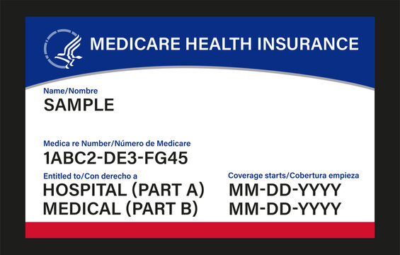 Medicare Health Insurance card isolated on black background. Medicare card