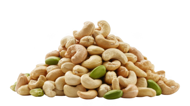 Pile of raw cashews isolated on transparent background