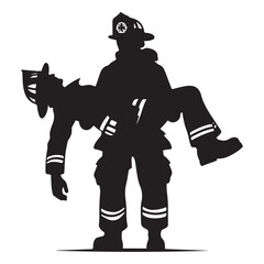 Heroic Firefighter Silhouette Illustration Rescuing Person From Danger