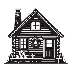 Cozy Log Cabin Silhouette Illustration for Rustic Getaway Designs