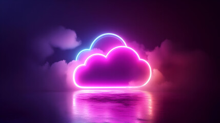 Neon Pink And Blue Cloud Symbol In Dark Background