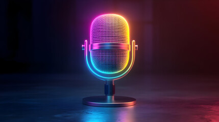 Neon Rainbow Retro Microphone on Dark Background