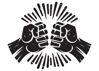 Powerful Fist Bump Silhouette Vector Emphasizing Unity and Strength