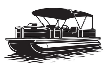 Silhouette of a Pontoon Boat on the Water for Recreation