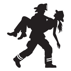 Heroic Firefighter Silhouette Rescuing a Person from Danger