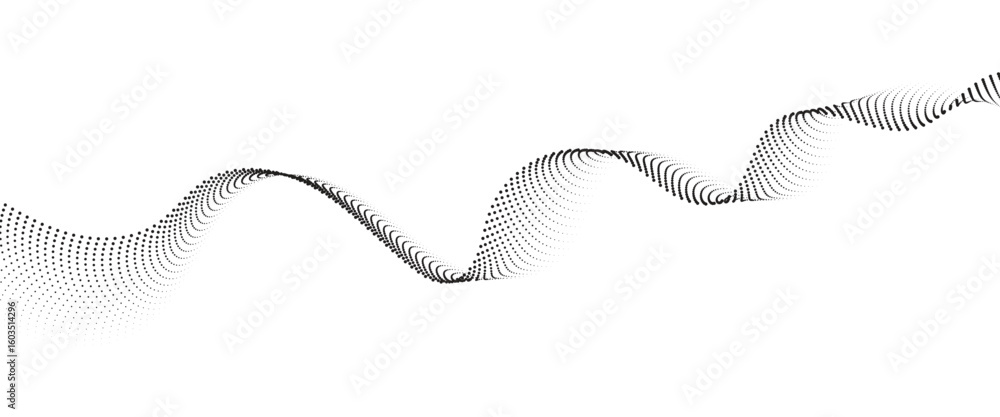 Poster flowing dot wave halftone gradient pattern on transparent background