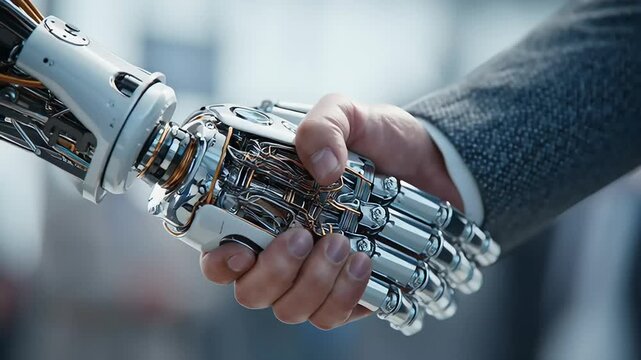 Robotic Handshake Between Human and Machine Signifying Partnership with ai generated