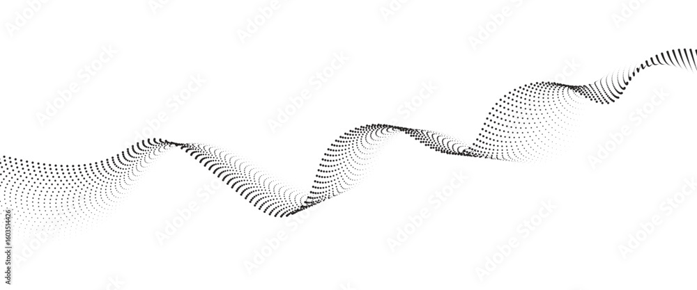 Poster flowing dot wave halftone gradient pattern on transparent background