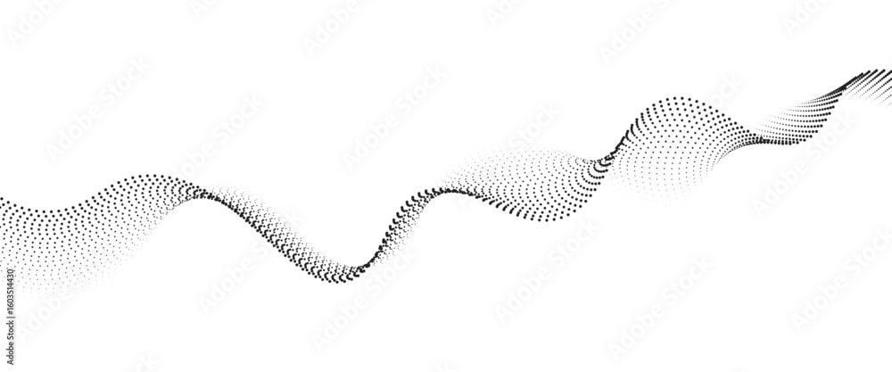 Poster flowing dot wave halftone gradient pattern on transparent background