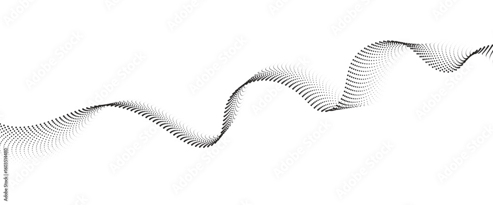 Poster flowing dot wave halftone gradient pattern on transparent background