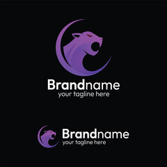 Obraz premium Majestic Purple Panther Head Logo: Fierce Predator Mascot for Bold Branding, Strength, Speed, and Modern Identity Design