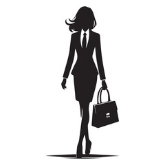 Powerful Business Woman Silhouette: Vector Illustration with Briefcase