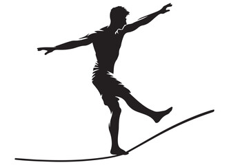 Equilibrium Silhouette Illustration of a Person on a Tightrope