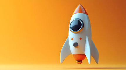 Orange And White Cartoon Rocket On Yellow Background