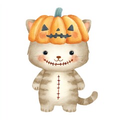 Cute Cat in Pumpkin Halloween Costume