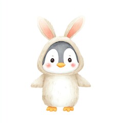 Fototapeta premium Cute Penguin in Bunny Costume