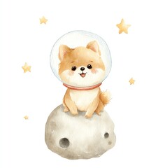 Cute Pomeranian Puppy Astronaut on the Moon