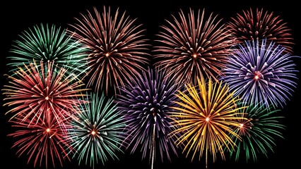 Vibrant multicolored fireworks bursting in the night sky with dazzling patterns
