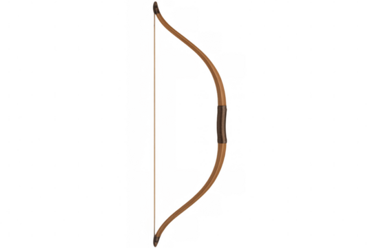 Wooden vintage bow, string attached, isolated on transparent surface, suitable for archery, hunting, historical design projects