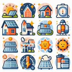 A flat icon set focused on solar power