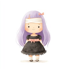 Cute Bandaged Girl in Black Dress