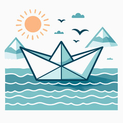paper folding boat vector illustration