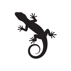 Naklejka premium Silhouette of a gecko with a curled tail on a white background a simple and elegant illustration