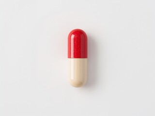 High-resolution close-up of a red and white capsule pill, isolated on a clean white background. Ideal for medical, pharmaceutical, and healthcare-related visuals or product mockups.