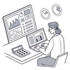  Employee Working on Financial Forecast &ndash; Flat Vector Business Analytics
 Adobe Illustrator Artwork