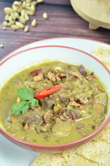 Lamb curry with bread roti jala, indonesian food