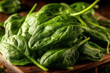 Obraz premium Fresh Organic Spinach Leaves with Vibrant Green Color and Natural Texture for Healthy Cooking and Nutrition Purposes