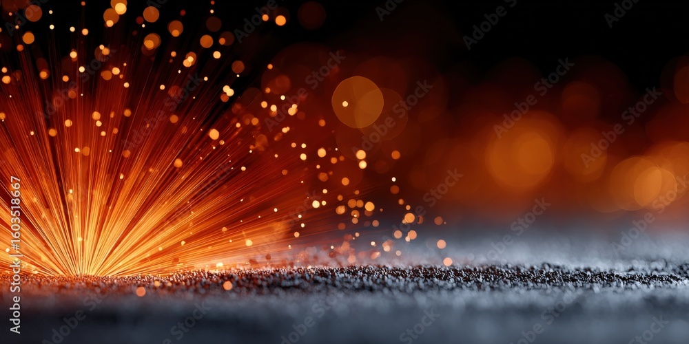Poster stunning macro image captu vibrant orange sparks and glowing particles bursting from a firework expl