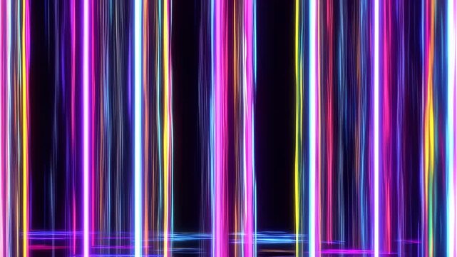 Abstract neon vertical lines background animation with colorful light streaks