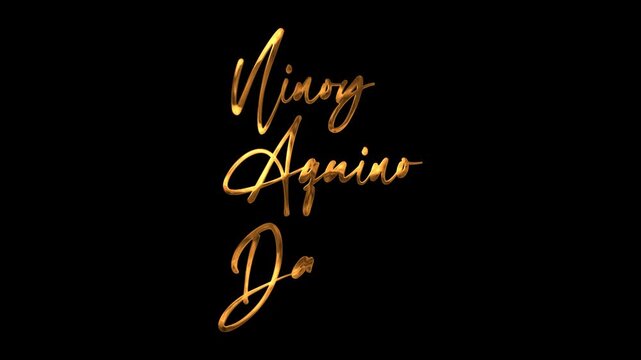 Ninoy Aquino Day text animation in gold. Perfect for promotional materials, social media posts, history related designs.