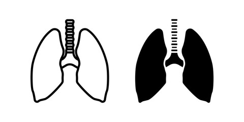 Lungs icon set. Illustration of lung in outline and solid style. Use for medical, biology, anatomical, science content.