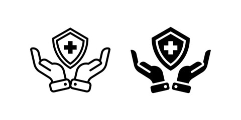 Medical Insurance icon set. Depicts protection, safety, healthcare, and security in a clean, simple style.