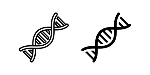DNA icon set. A minimalist line art illustration of a DNA helix structure, representing molecular biology and genetic information. The icon is clean, simple, and suitable for various design purposes.