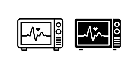 Ecg Reading icon set.A simple outline illustration of a heartbeat monitor with heart symbol. Medical equipment for diagnostic. Isolated on a white background. Medical icon concept.