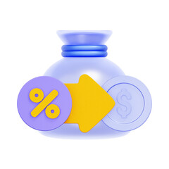 3D icon of a percentage coin and a dollar coin with an arrow For value added tax rate, VAT refund, sales tax adjustment, financial conversion.