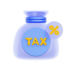 3D icon of a hand holding a tax money bag with a percentage sign For paying income tax, tax collection day, submitting tax payment, wealth tax.