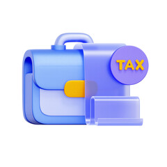 3D icon of a briefcase with a tax form document For corporate tax filing, business tax preparation, annual tax return, financial audit documents.
