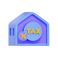 3D icon of a house with a tax and percentage symbol For property tax assessment, real estate tax, housing tax rate, land and building tax.