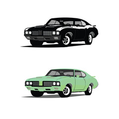 Obraz premium Classic Muscle Car Design Vector Black and Light Green Illustration.eps