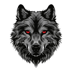 Illustration of a Wolf Face with Intense Red Eyes and Dark Features