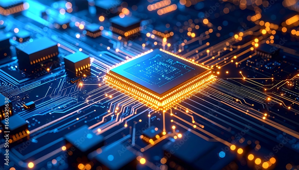 Poster close-up of a circuit board with a cpu