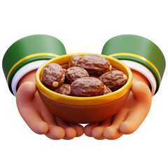 3D Hands Holding a Bowl of Dates Illustration