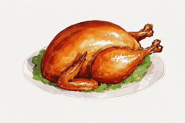 Golden Roast Roasted Chicken isolated watercolor vector illustration svg