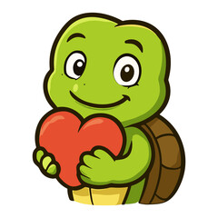 Turtle Cartoon Cute Tortoise Love Heart Mascot Illustrations