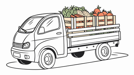 Cartoon Pickup Truck Loaded with Fresh Produce.