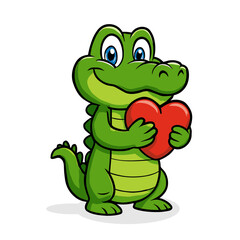 crocodile cute cartoon love heart alligator mascot illustrations